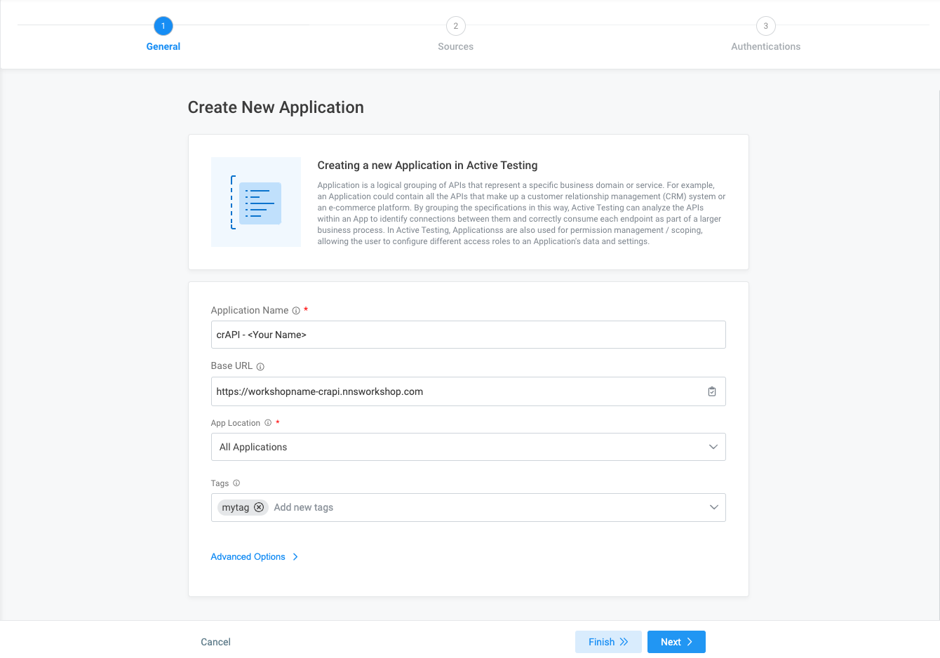 Screenshot showing add application wizard step 1
